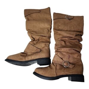 Chic Tan Slouchy Women's Sz US 10.5 (EU 43) Suede Boots Casual Buckle Detail
